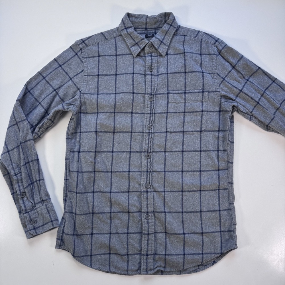 UNIQLO‎ Long Sleeve Button Up Shirt Flannel Grid Gray Blue Mens Small